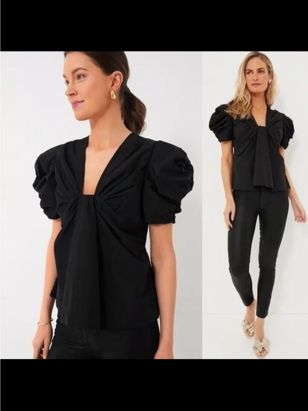 Hyacinth House by Tuckernuck Aubrey Puff Sleeve Black Blouse Size L NWT